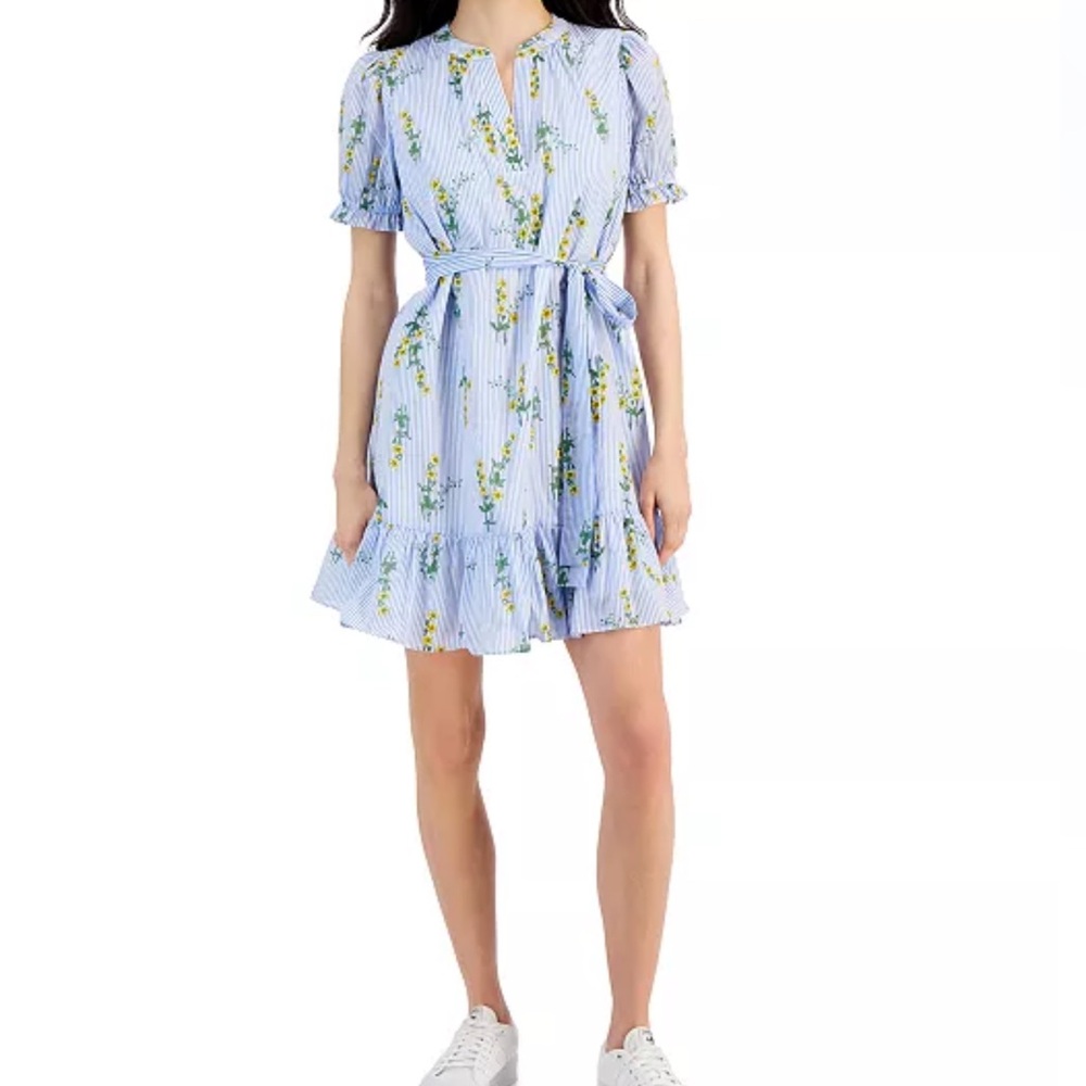 Nautica Jeans Women's Floral-Stripe Cotton Tie-Waist Dress size XL